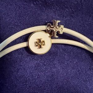Tory Burch White Double Cord Bracelet with Gold Accents